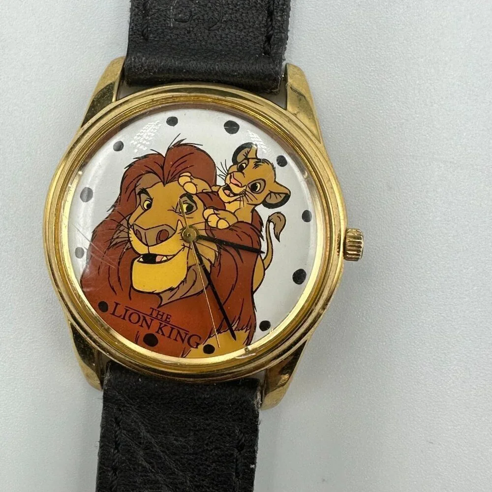 Timex Watch Women The Lion King Simba Mufasa Gold Tone Black Band Works 8.5
